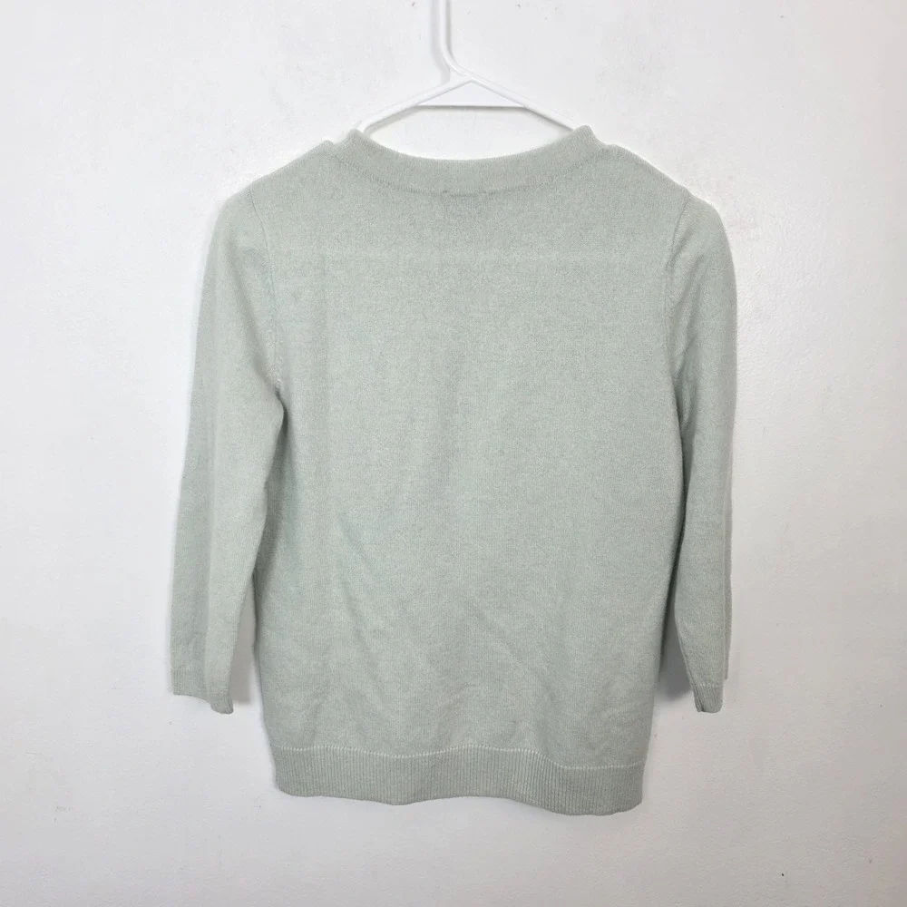 Talbots Pale Green 100% Cashmere 3/4 Sleeve Quiet Luxury Soft Sweater Size M Pet